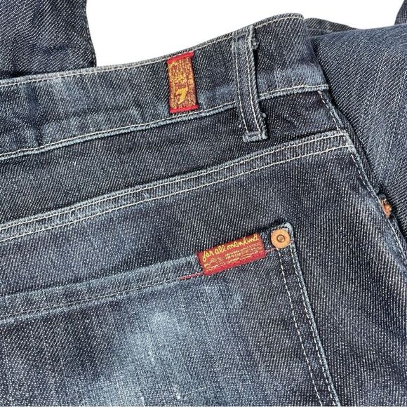 7 For All Mankind Boot Cut Men’s Size 38/35 dark wash distressed Denim Jeans - Picture 4 of 9